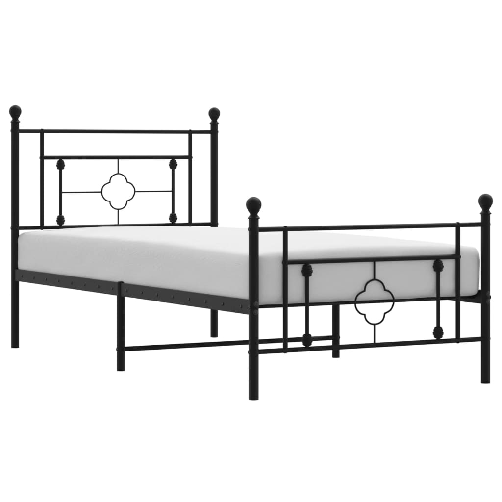 Metal Bed Frame without Mattress with Footboard Black 100x200cm