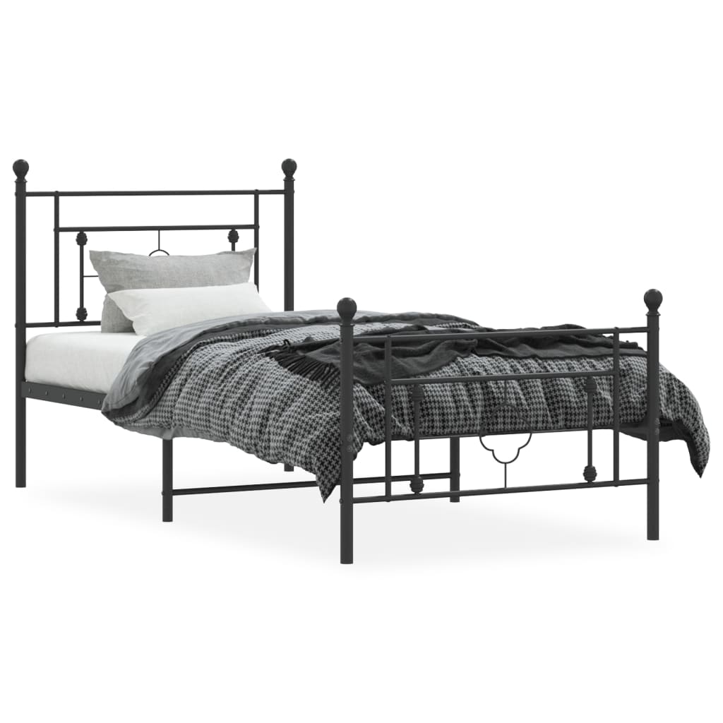 Metal Bed Frame without Mattress with Footboard Black 100x200cm