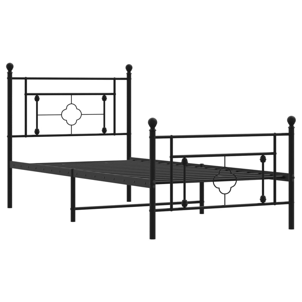 Metal Bed Frame without Mattress with Footboard Black 100x200cm