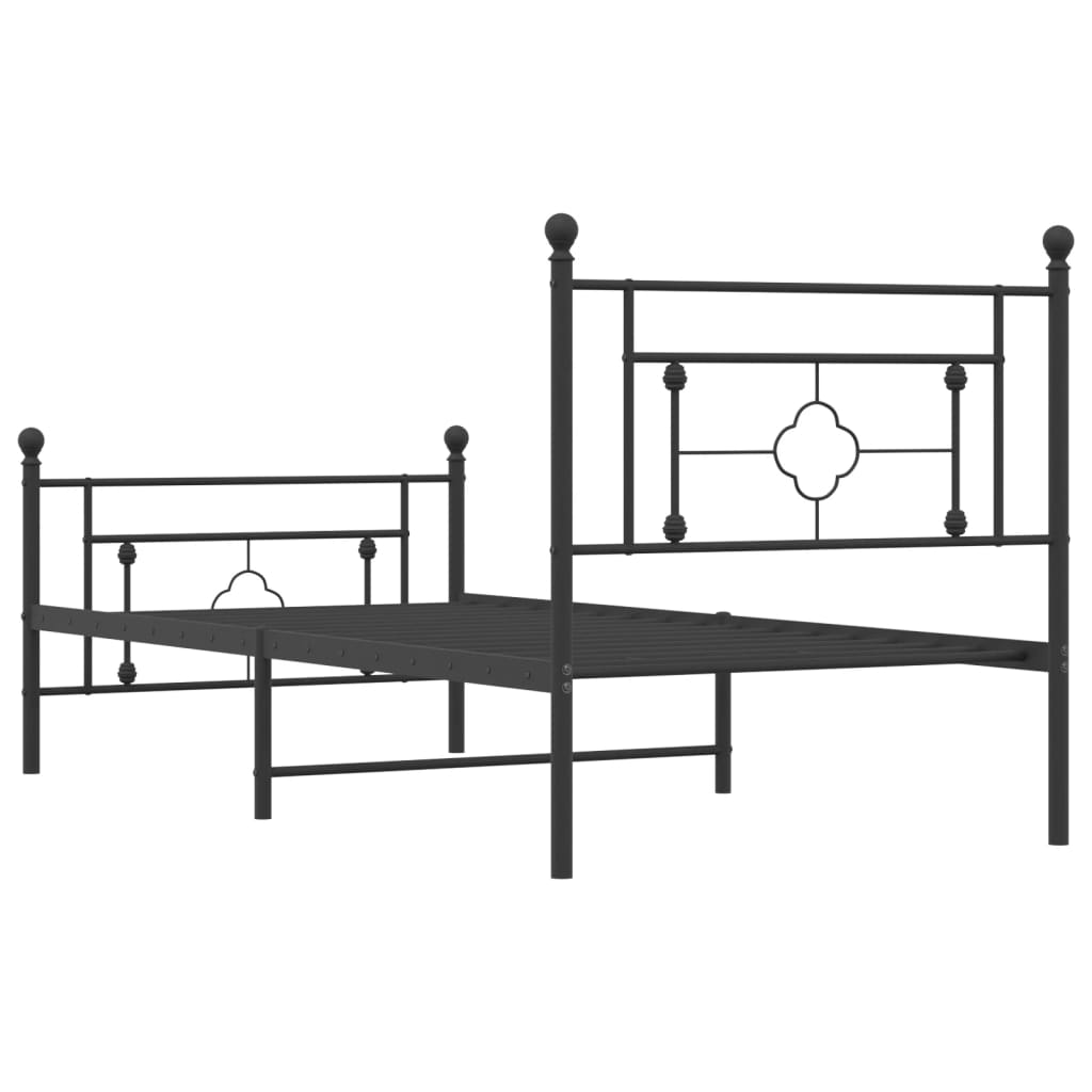 Metal Bed Frame without Mattress with Footboard Black 100x200cm