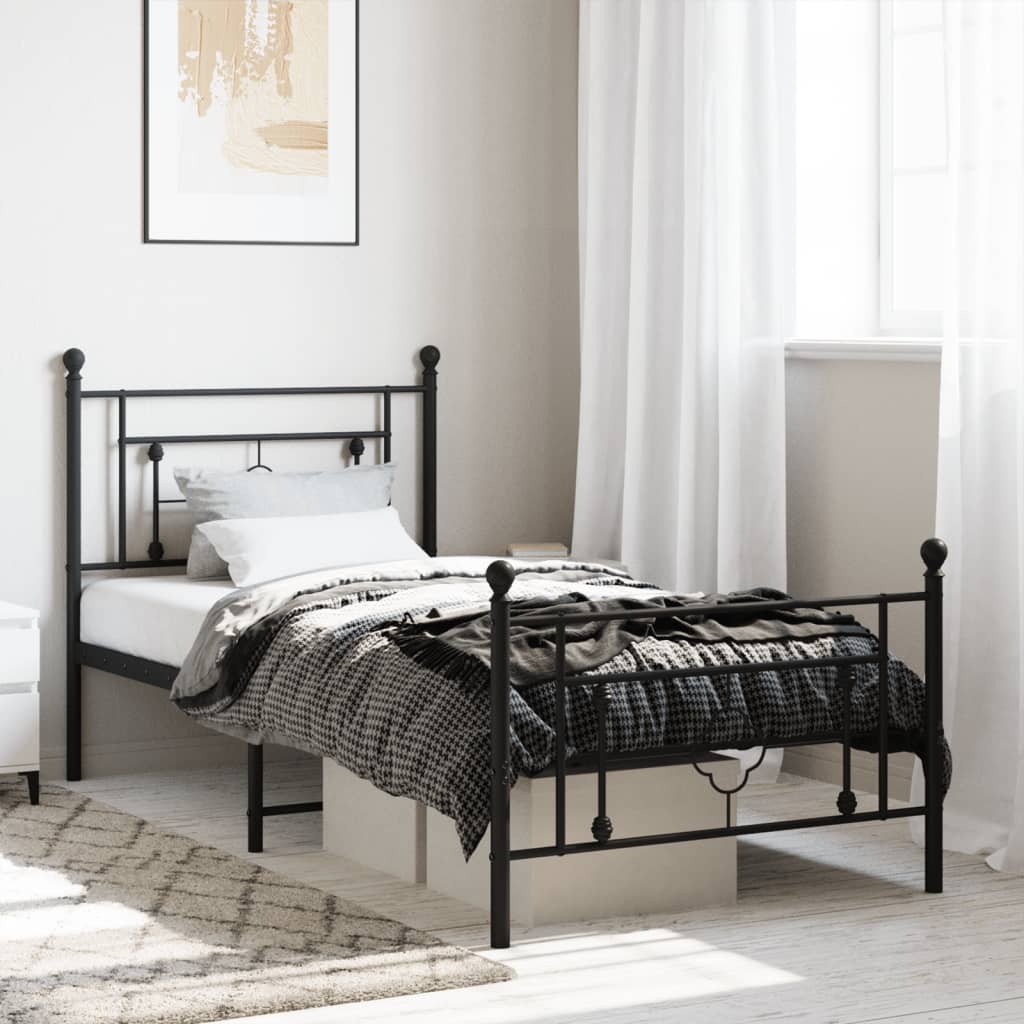 Metal Bed Frame without Mattress with Footboard Black 100x200cm