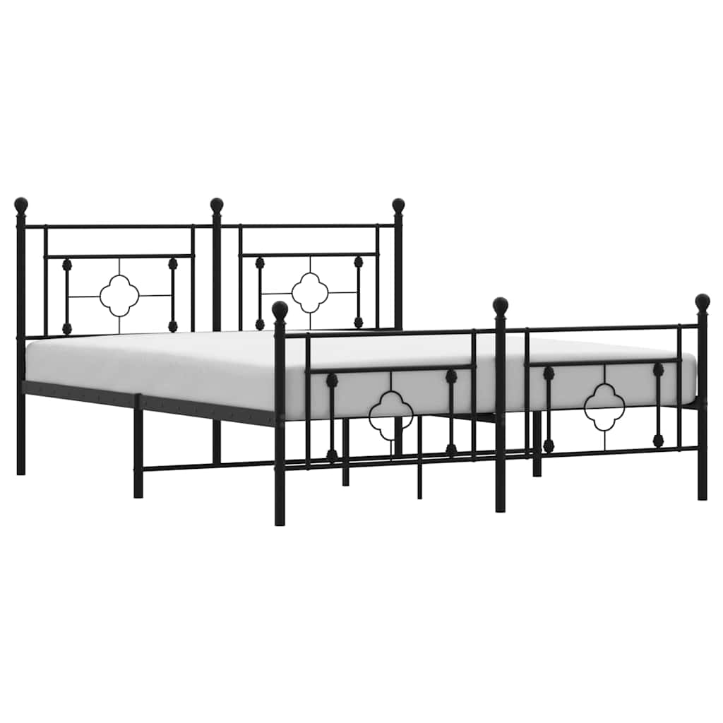 Metal Bed Frame without Mattress with Footboard Black 150x200cm