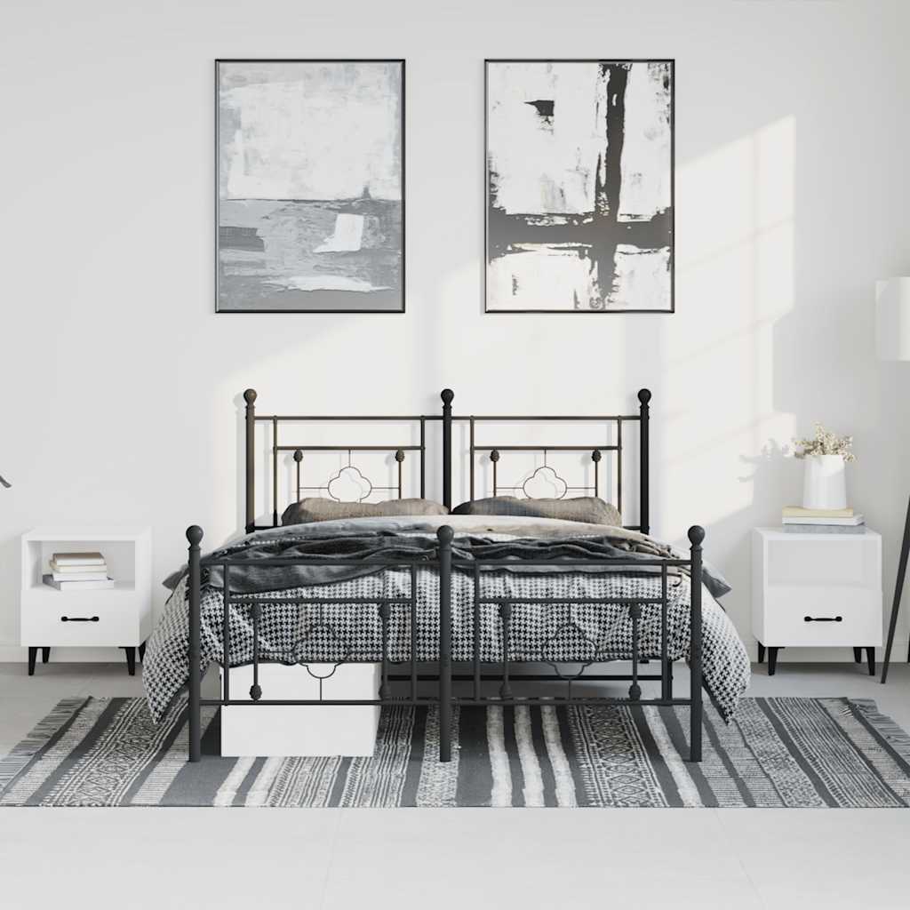 Metal Bed Frame without Mattress with Footboard Black 150x200cm