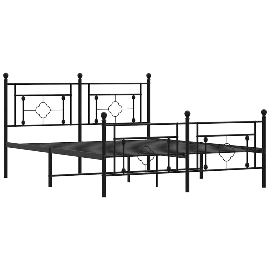Metal Bed Frame without Mattress with Footboard Black 150x200cm