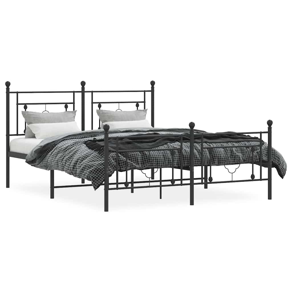 Metal Bed Frame without Mattress with Footboard Black 150x200cm