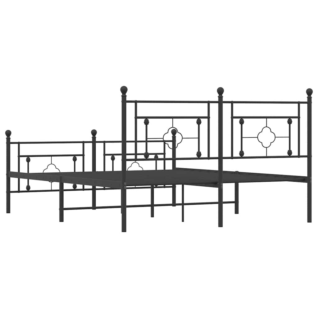 Metal Bed Frame without Mattress with Footboard Black 150x200cm