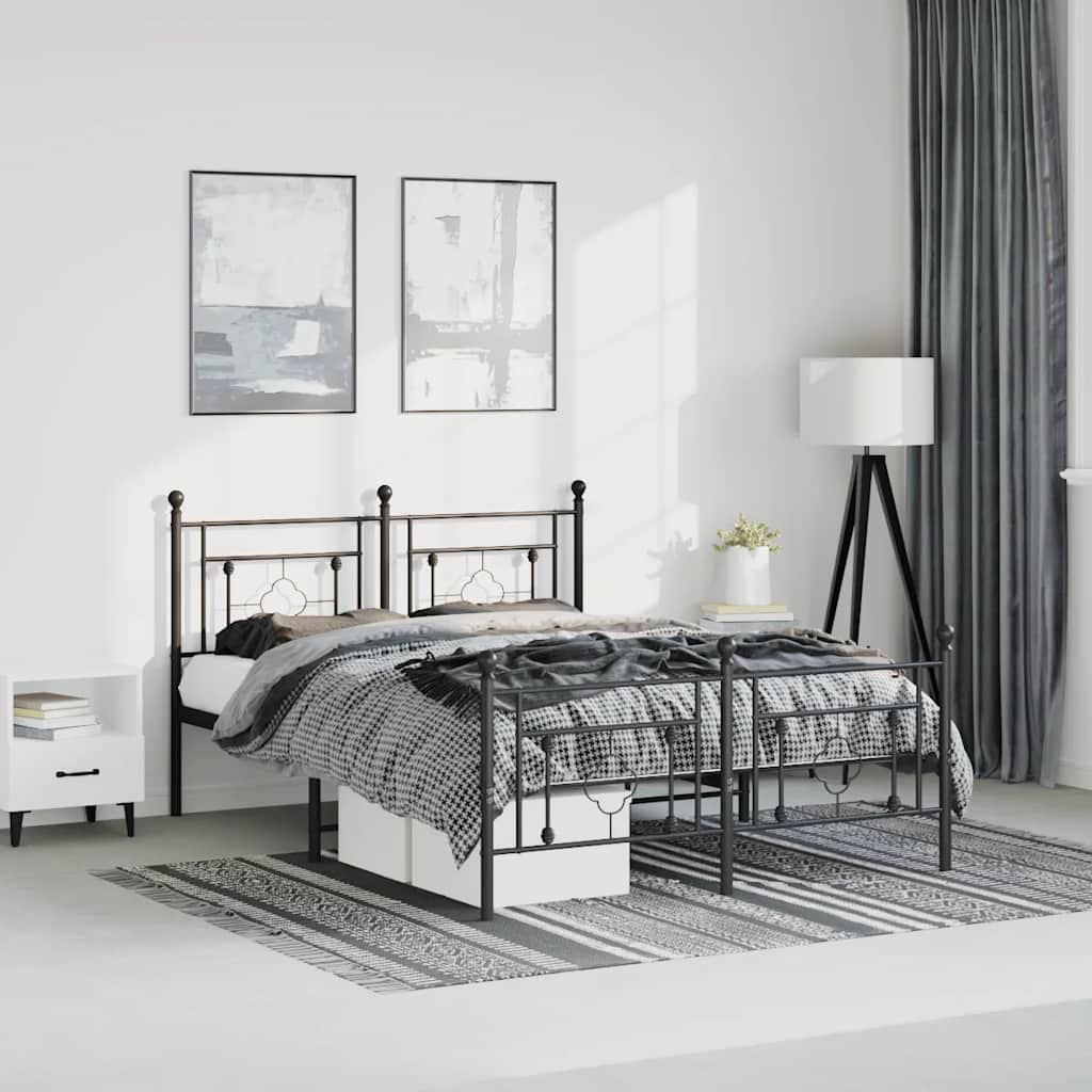 Metal Bed Frame without Mattress with Footboard Black 150x200cm