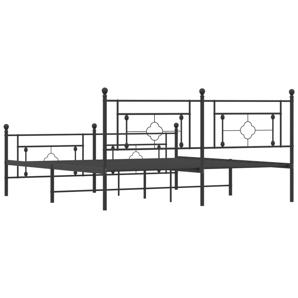 Metal Bed Frame without Mattress with Footboard Black 180x200cm