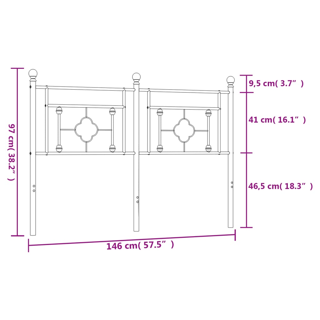Metal Headboard Black 140 cm