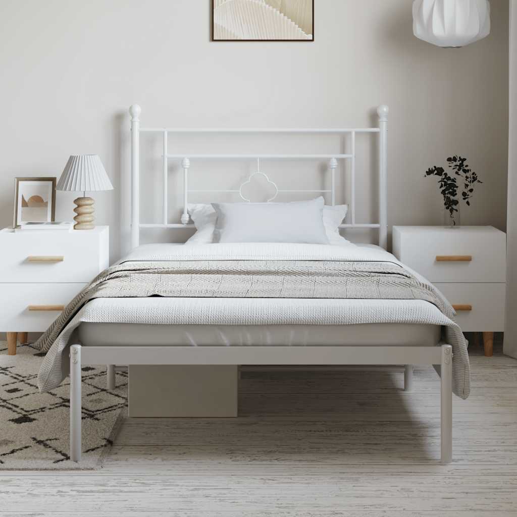 Metal Bed Frame without Mattress with Headboard White 100x200cm
