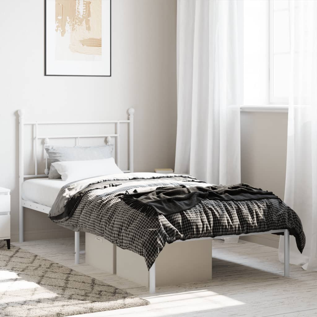 Metal Bed Frame without Mattress with Headboard White 100x200cm