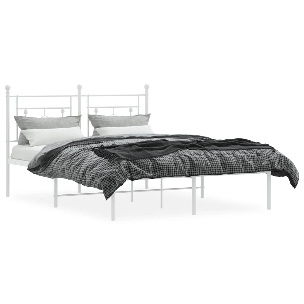 Metal Bed Frame without Mattress with Headboard White 140x190cm