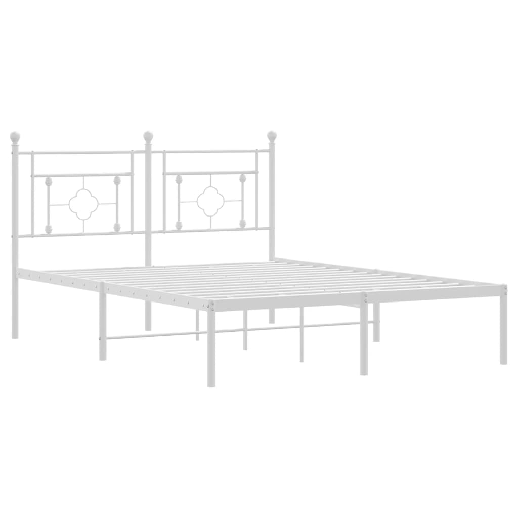 Metal Bed Frame without Mattress with Headboard White 140x190cm