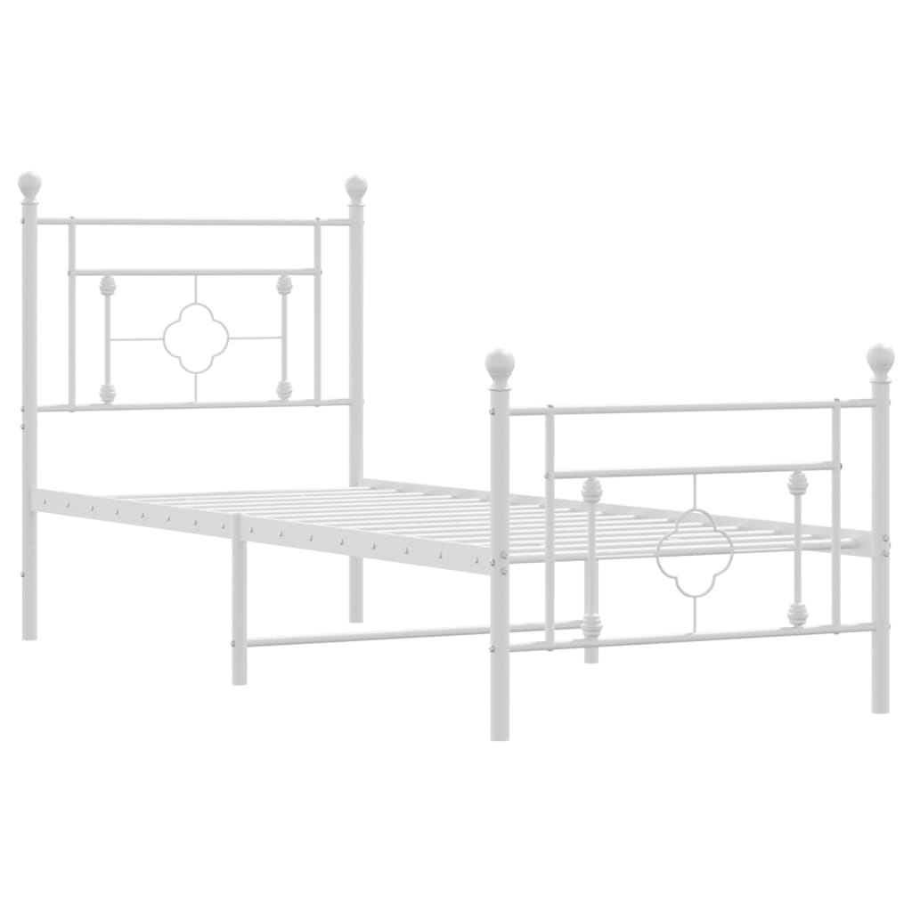 Metal Bed Frame without Mattress with Footboard White 75x190cm