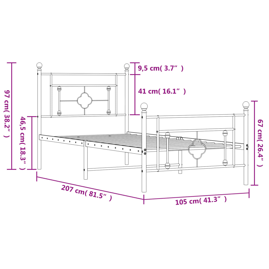 Metal Bed Frame without Mattress with Footboard White 100x200cm
