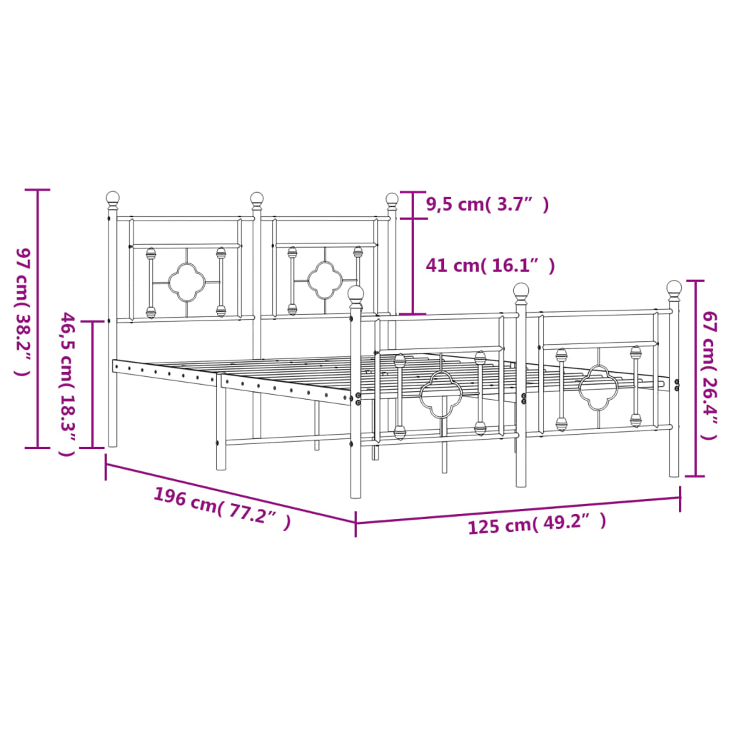 Metal Bed Frame without Mattress with Footboard White 120x190cm
