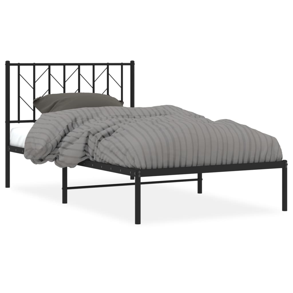 Metal Bed Frame without Mattress with Headboard Black 100x200cm