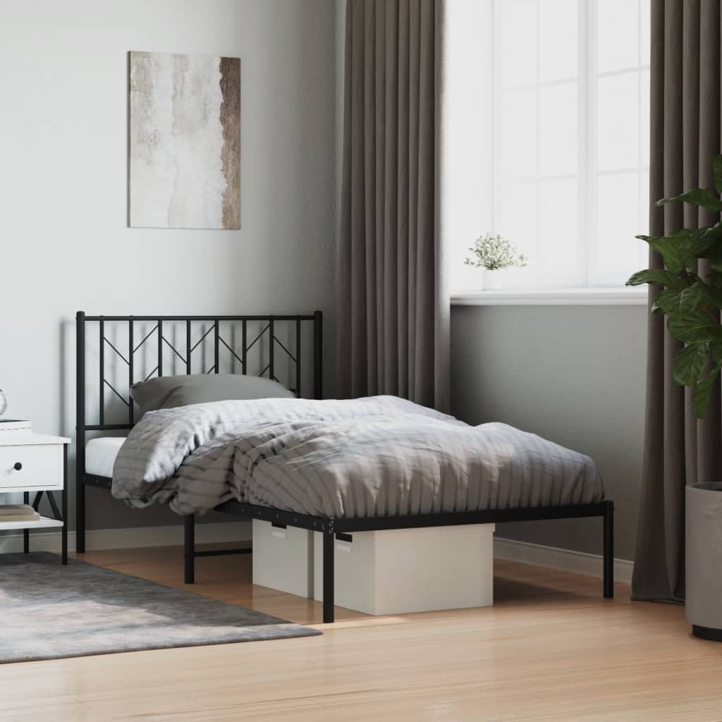 Metal Bed Frame without Mattress with Headboard Black 100x200cm