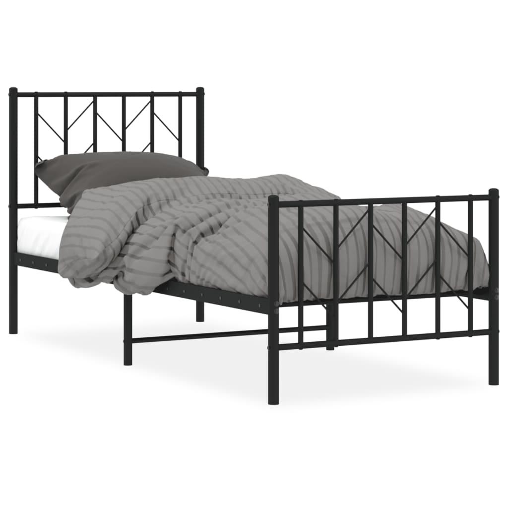Metal Bed Frame without Mattress with Footboard Black 75x190cm