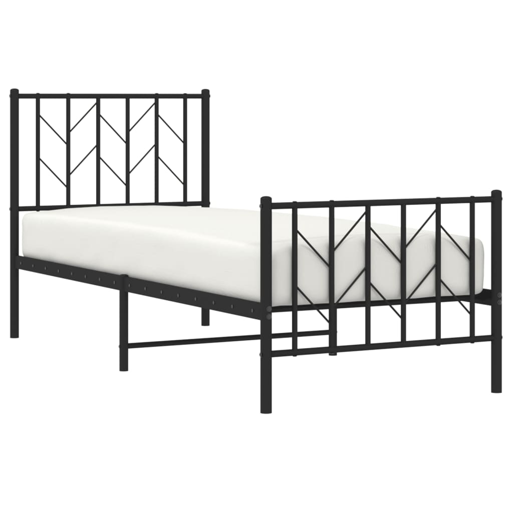 Metal Bed Frame without Mattress with Footboard Black 75x190cm