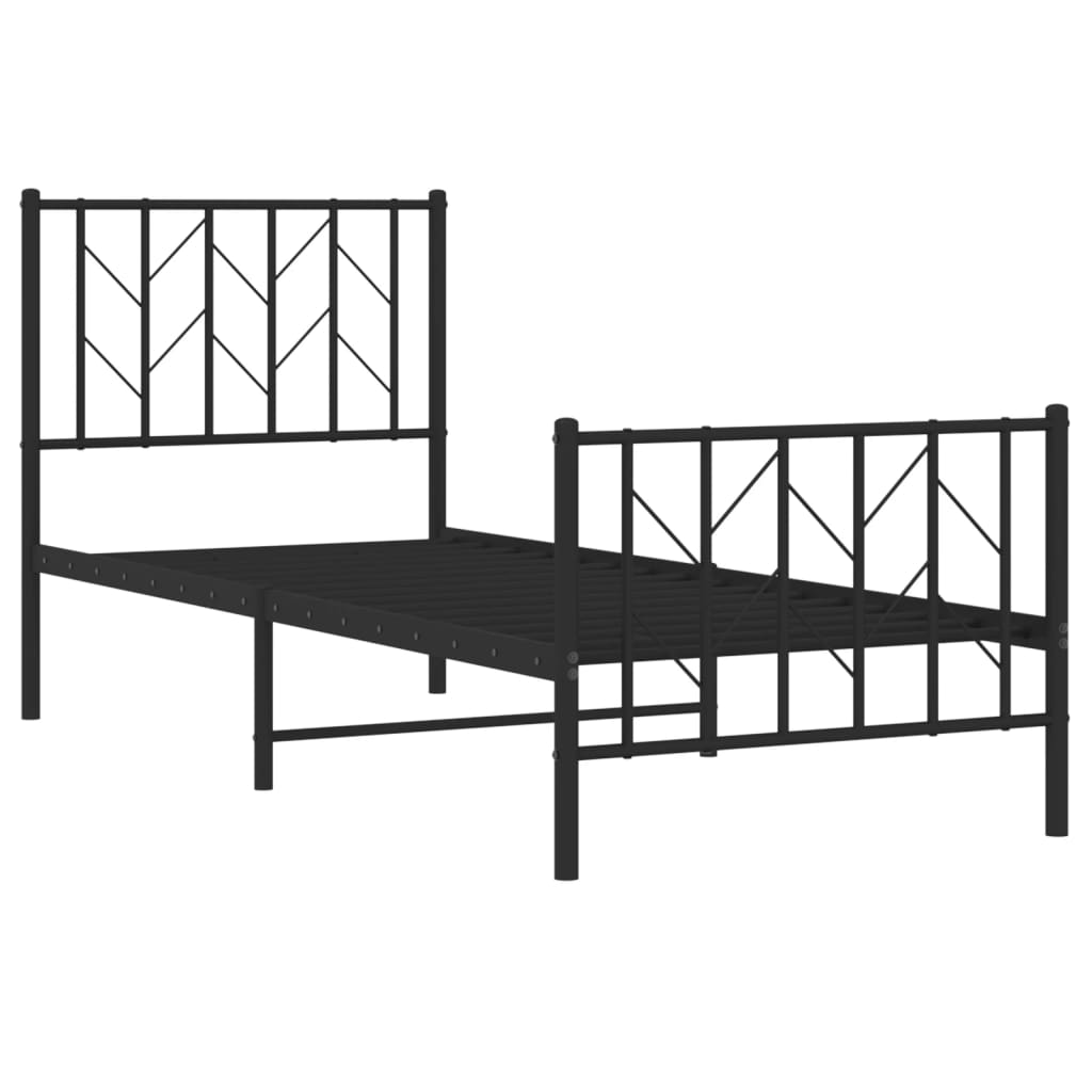 Metal Bed Frame without Mattress with Footboard Black 75x190cm