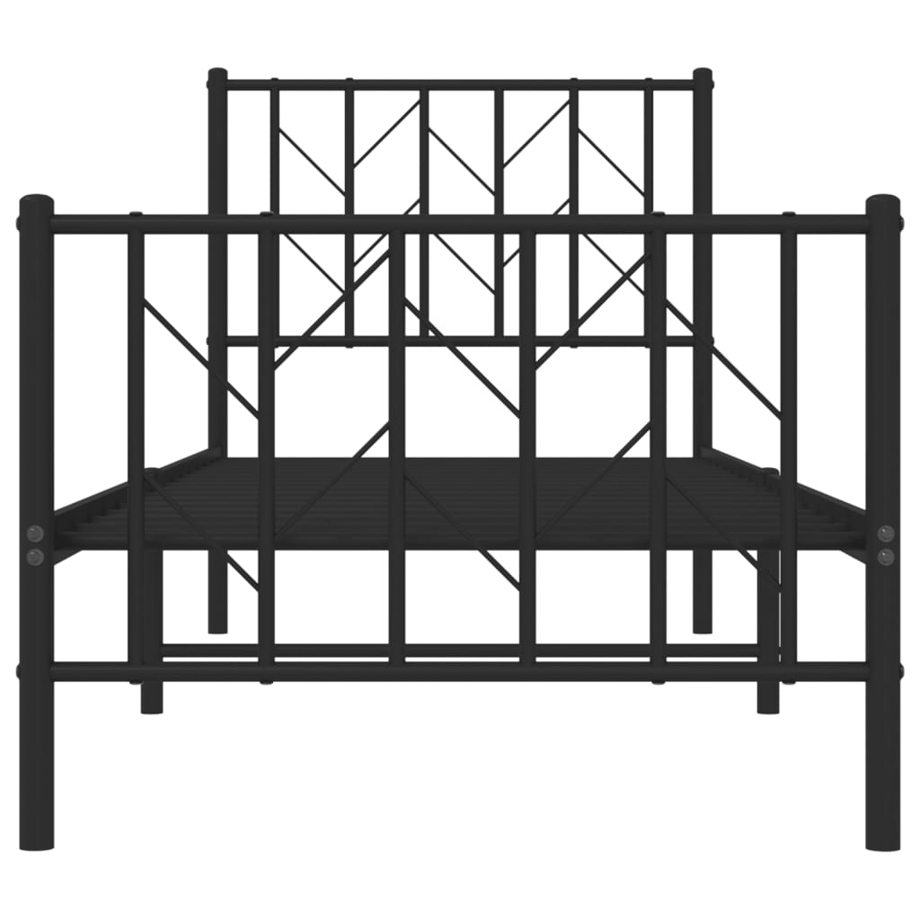 Metal Bed Frame without Mattress with Footboard Black 75x190cm