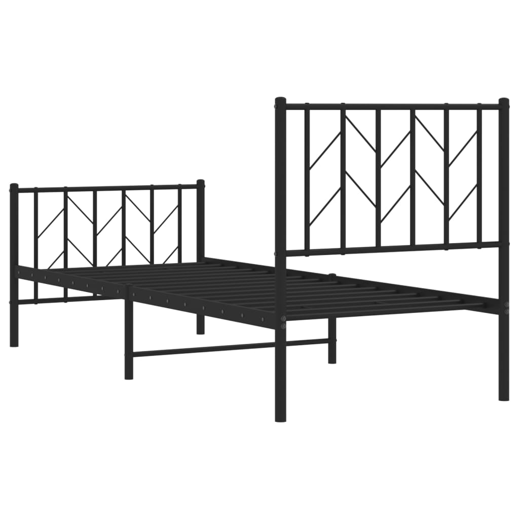 Metal Bed Frame without Mattress with Footboard Black 75x190cm