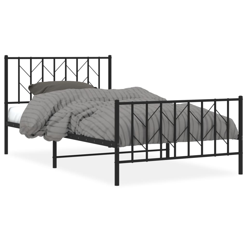 Metal Bed Frame without Mattress with Footboard Black 107x203cm