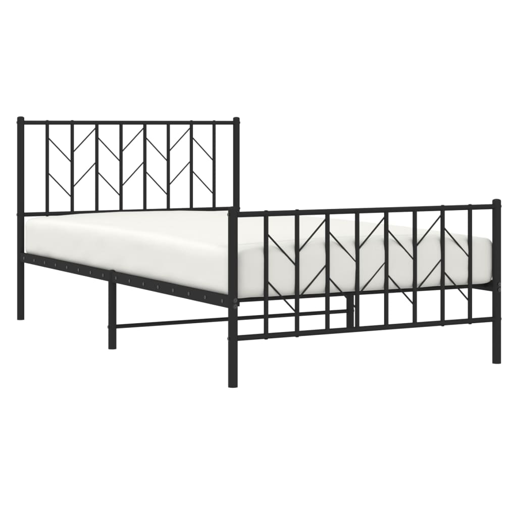 Metal Bed Frame without Mattress with Footboard Black 107x203cm