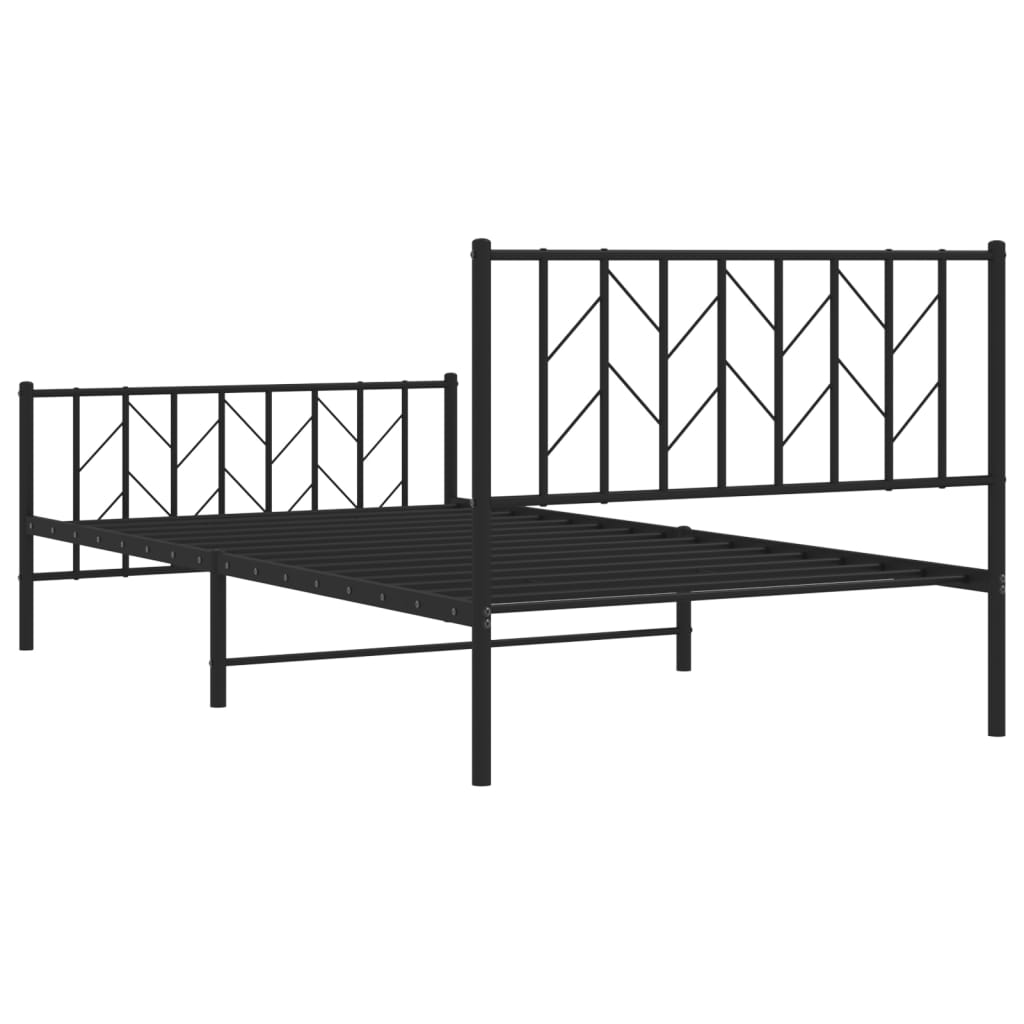 Metal Bed Frame without Mattress with Footboard Black 107x203cm