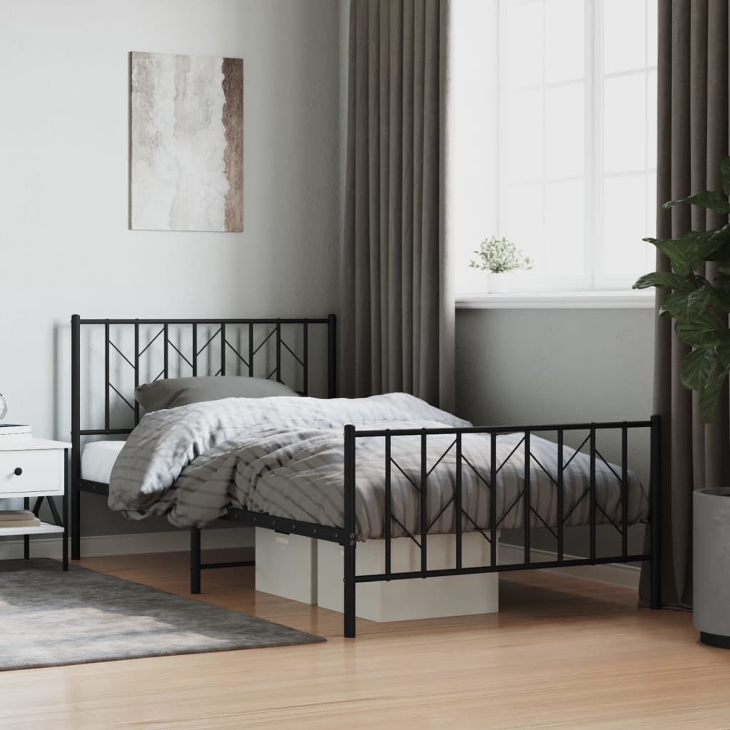 Metal Bed Frame without Mattress with Footboard Black 107x203cm
