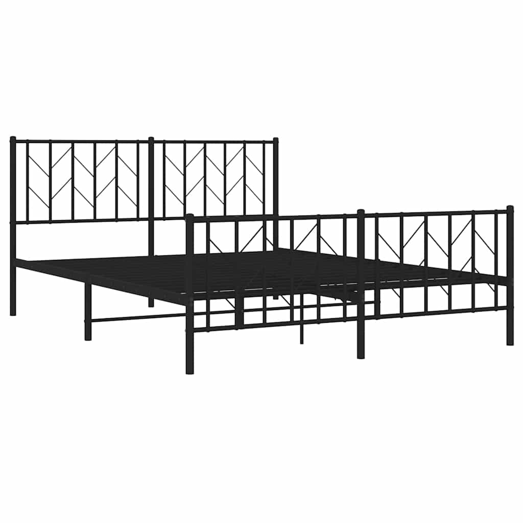 Metal Bed Frame without Mattress with Footboard Black 150x200cm