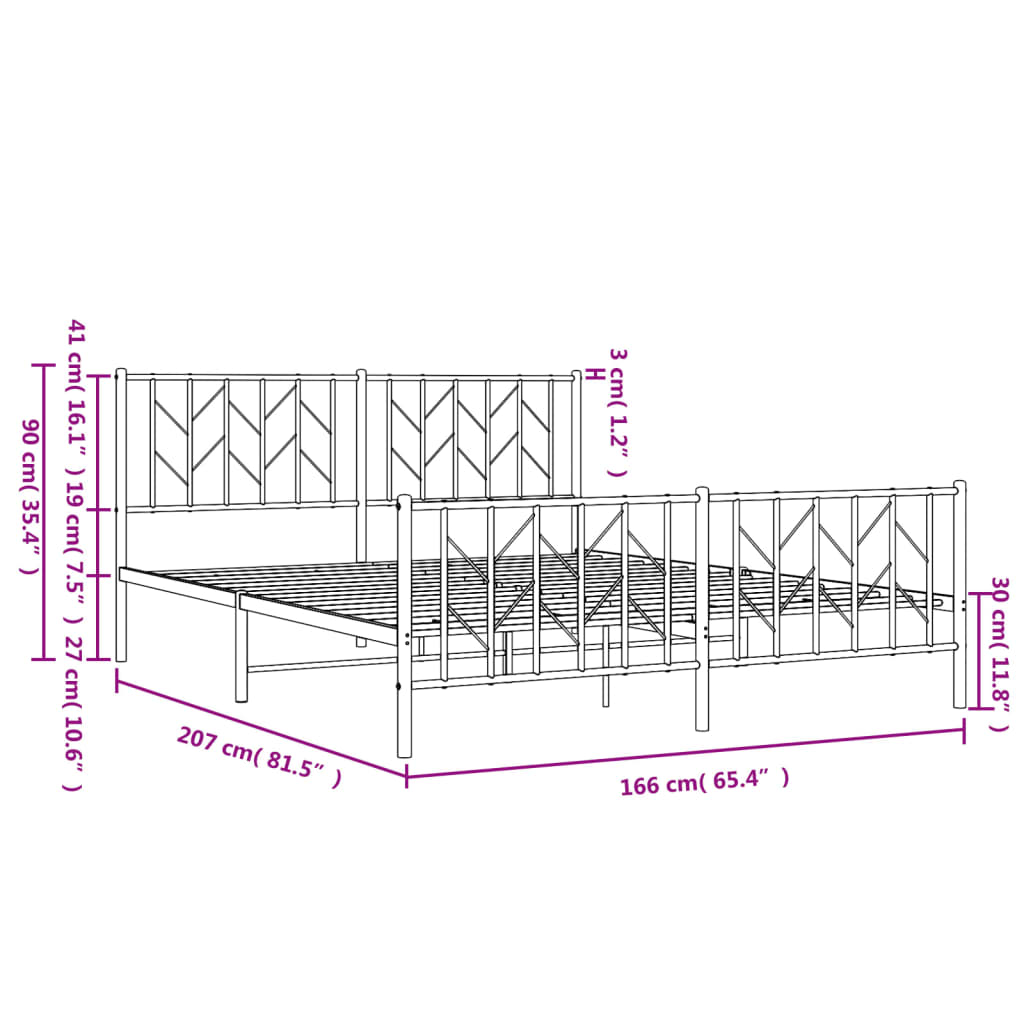 Metal Bed Frame without Mattress with Footboard Black 160x200cm
