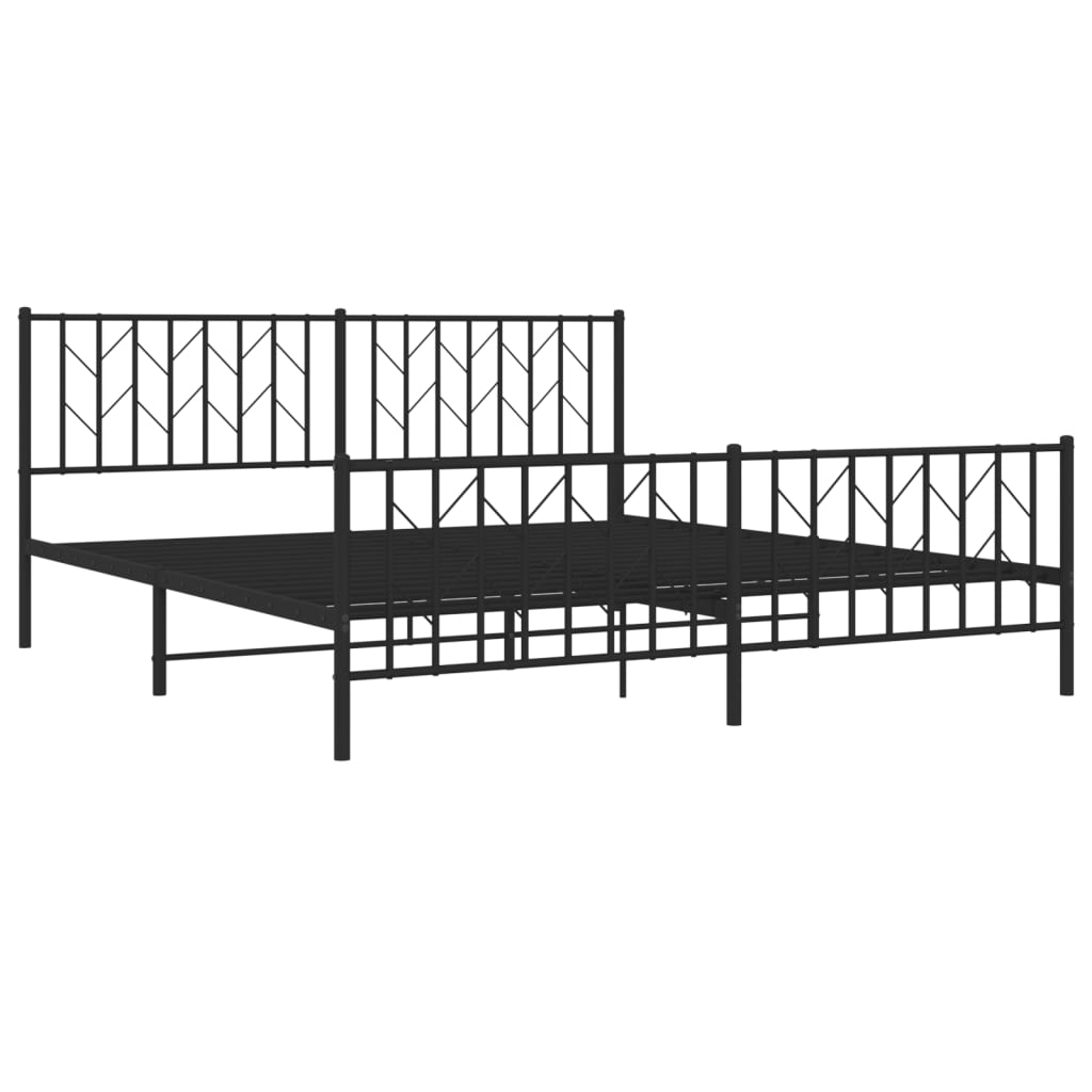 Metal Bed Frame without Mattress with Footboard Black 180x200cm