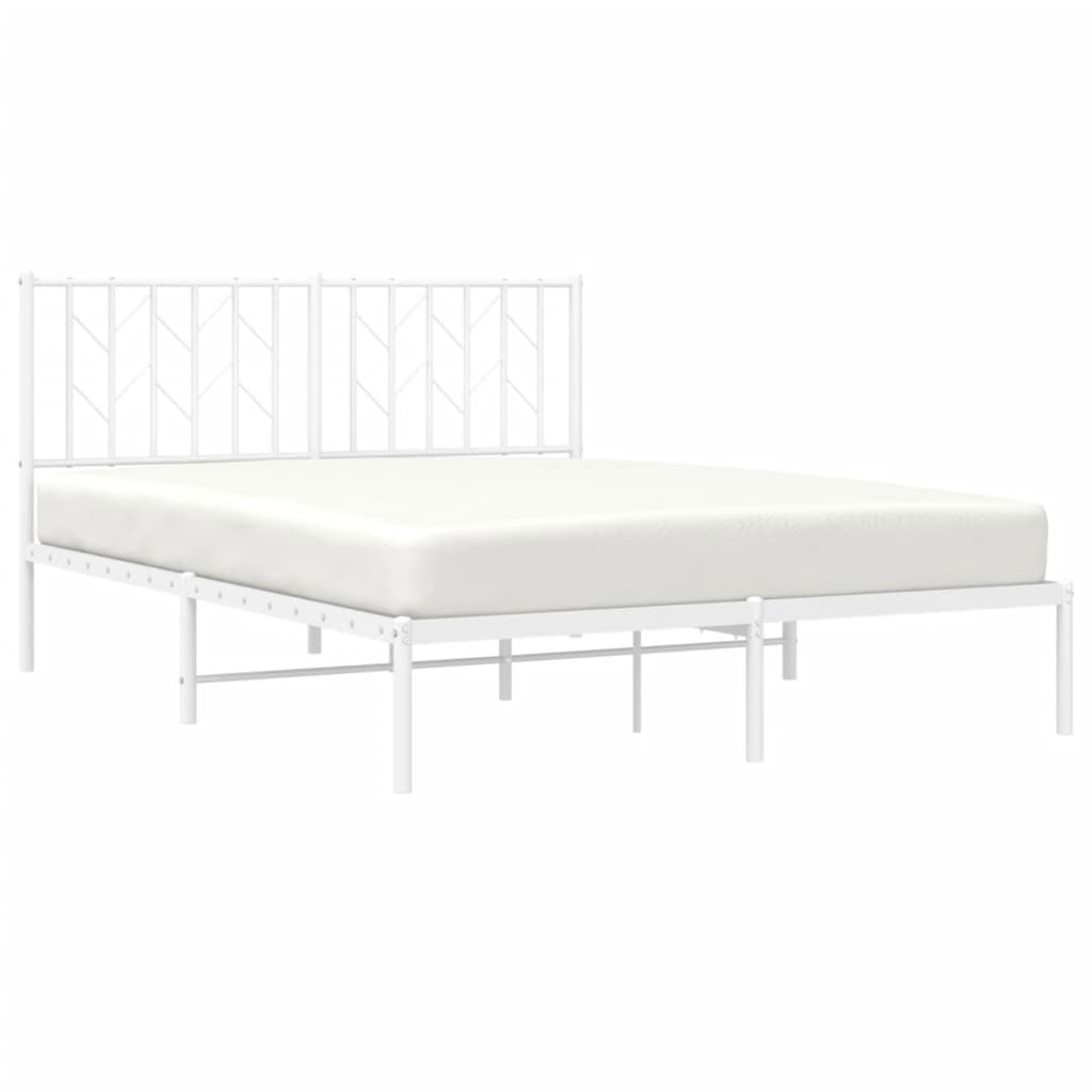 Metal Bed Frame without Mattress with Headboard White 135x190cm