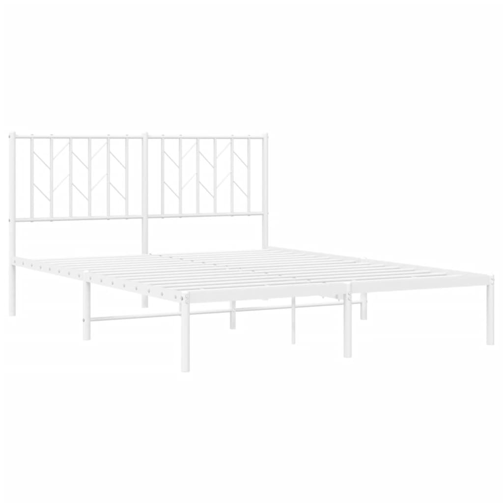 Metal Bed Frame without Mattress with Headboard White 135x190cm