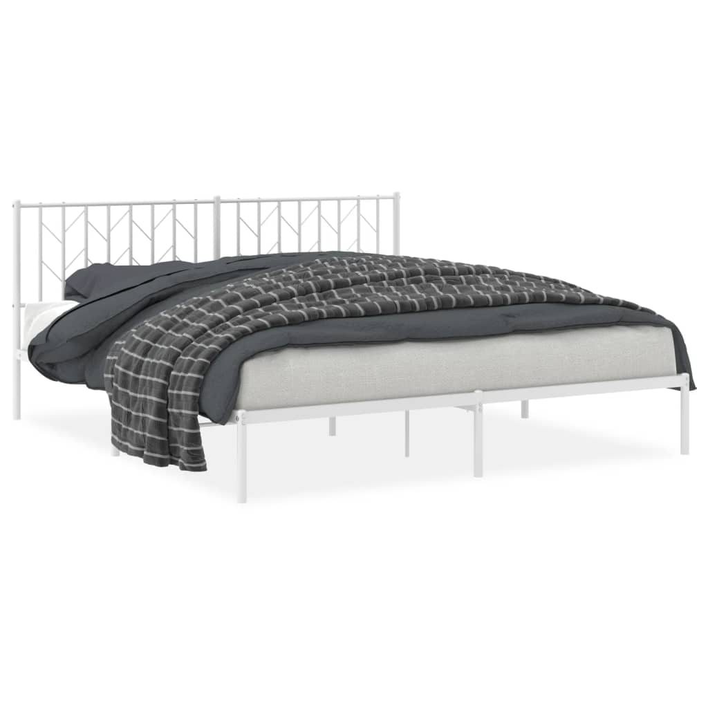 Metal Bed Frame without Mattress with Headboard White 183x213cm