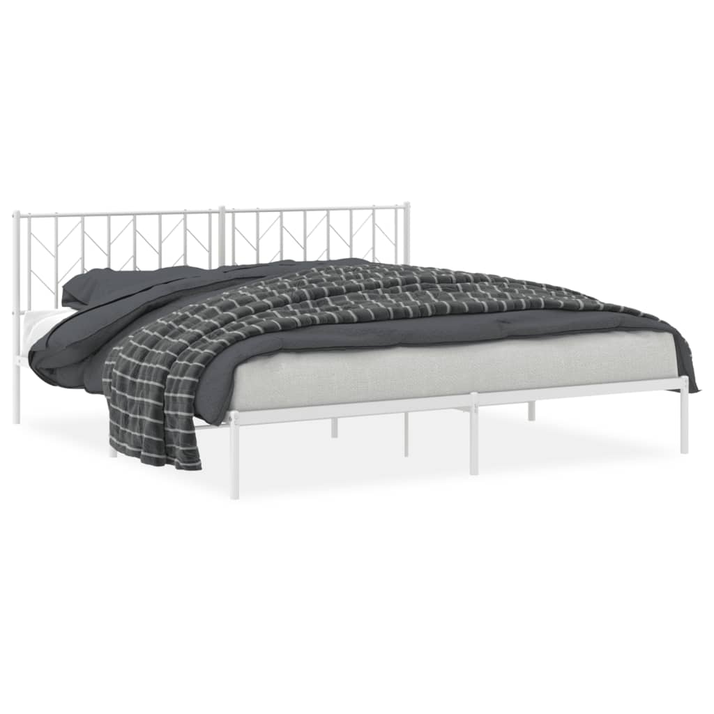 Metal Bed Frame without Mattress with Headboard White 193x203cm