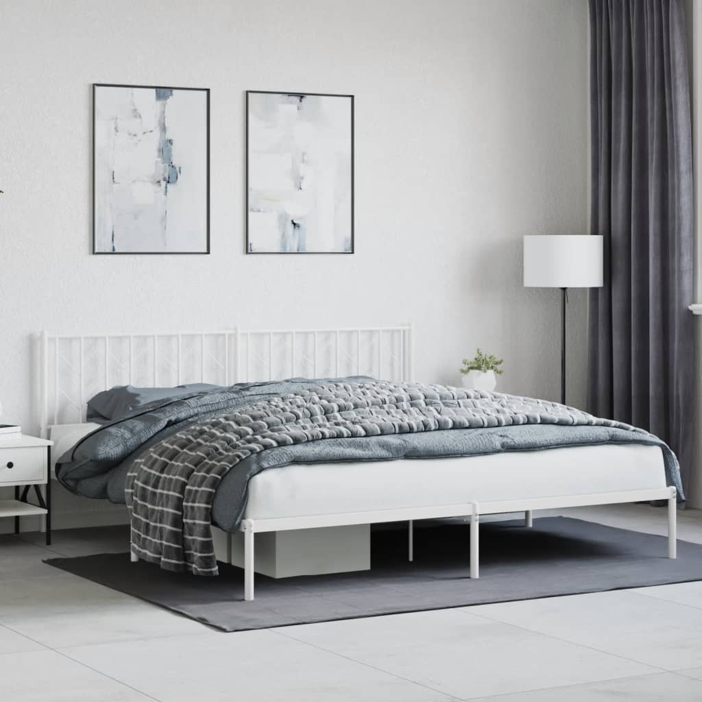 Metal Bed Frame without Mattress with Headboard White 193x203cm