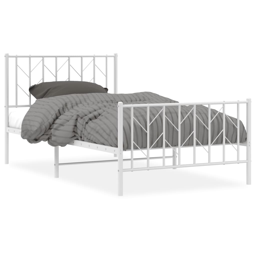 Metal Bed Frame without Mattress with Footboard White 100x200cm