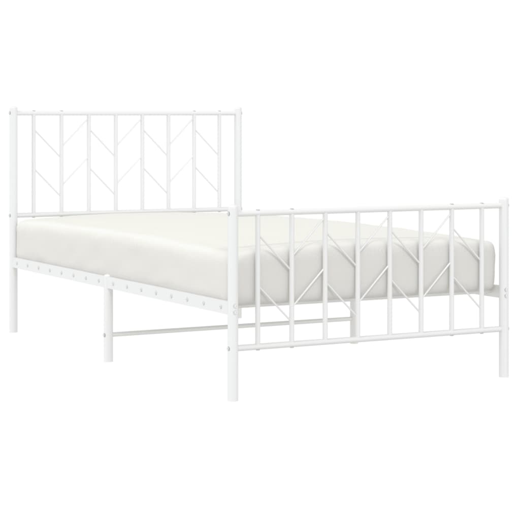 Metal Bed Frame without Mattress with Footboard White 100x200cm