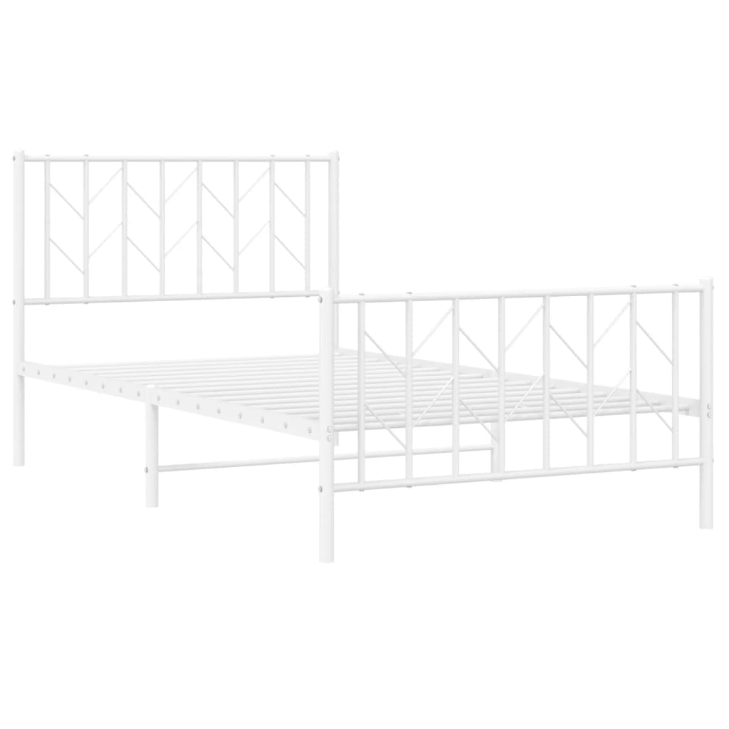 Metal Bed Frame without Mattress with Footboard White 100x200cm