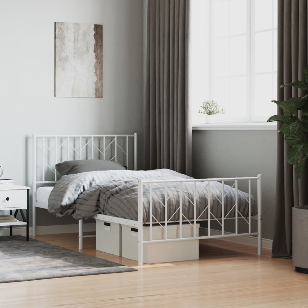 Metal Bed Frame without Mattress with Footboard White 100x200cm