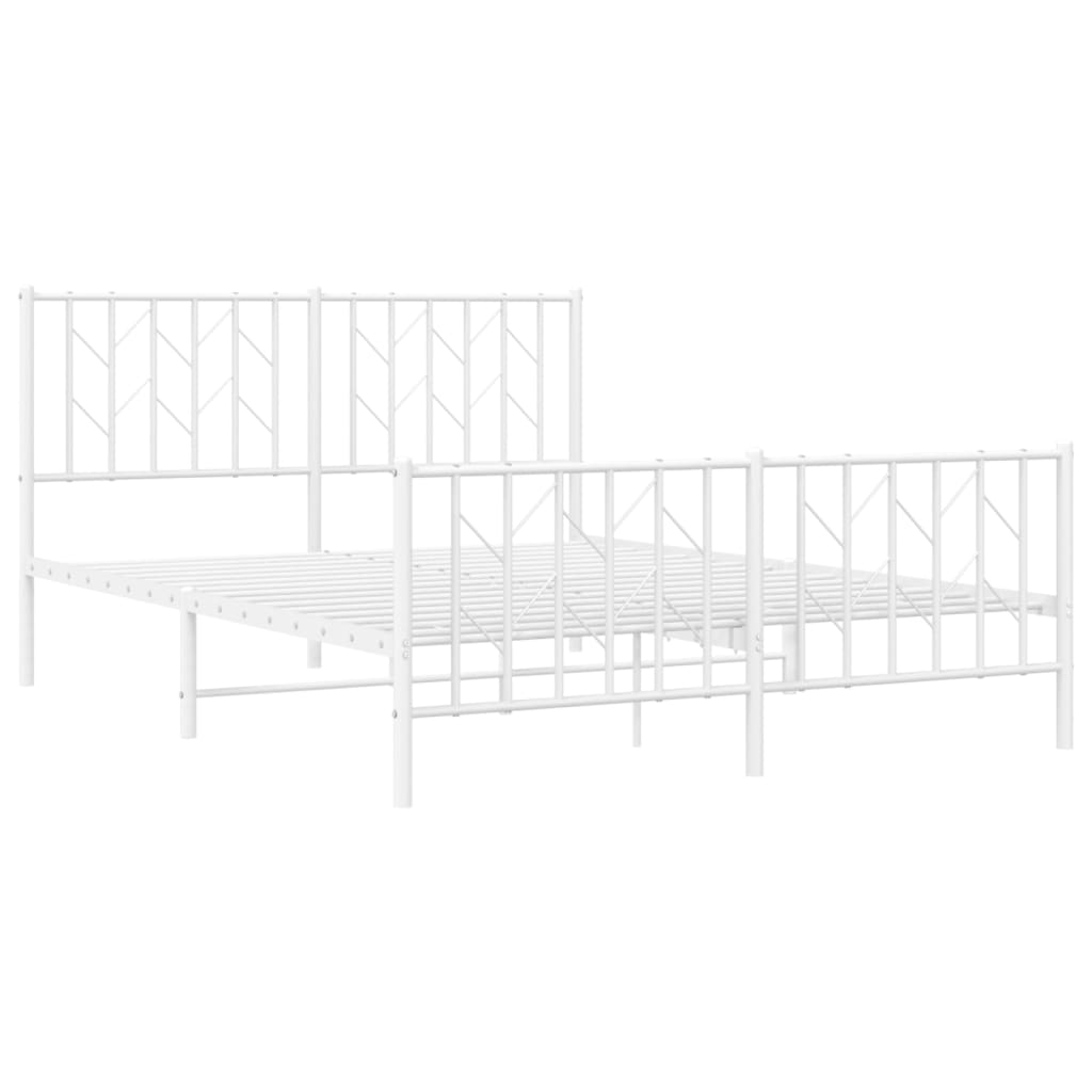Metal Bed Frame without Mattress with Footboard White 135x190cm