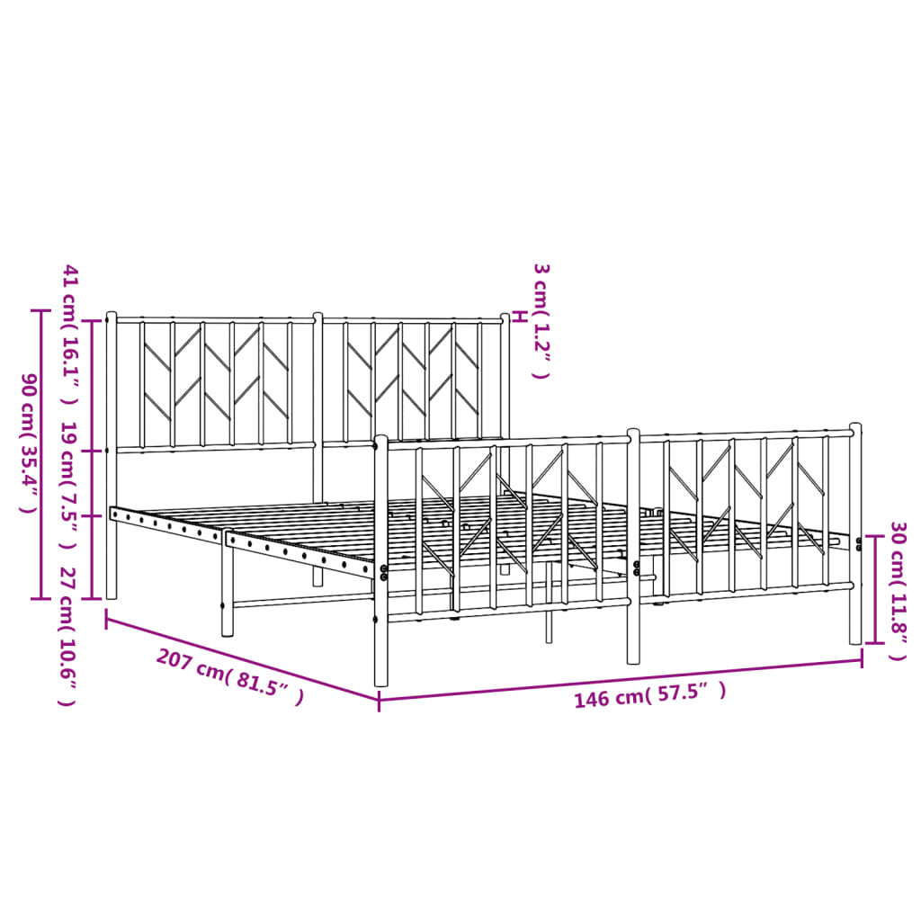 Metal Bed Frame without Mattress with Footboard White 140x200cm