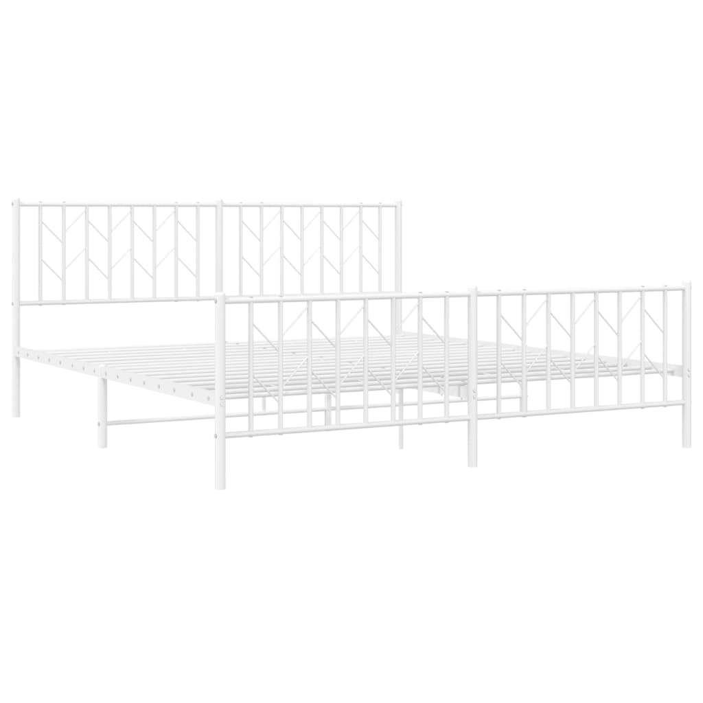 Metal Bed Frame without Mattress with Footboard White 180x200cm