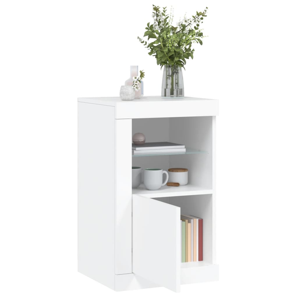 Side Cabinet with LED Lights White Engineered Wood