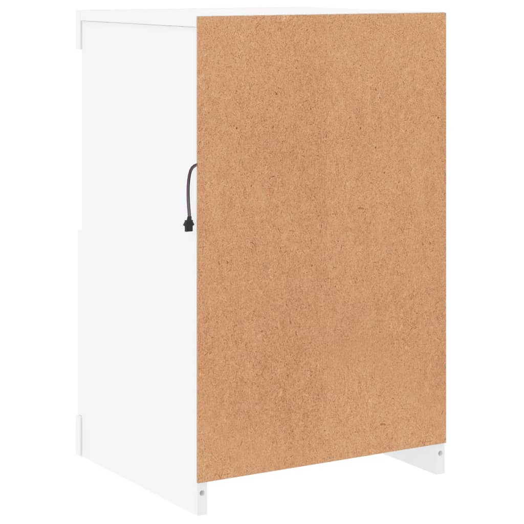 Side Cabinet with LED Lights White Engineered Wood