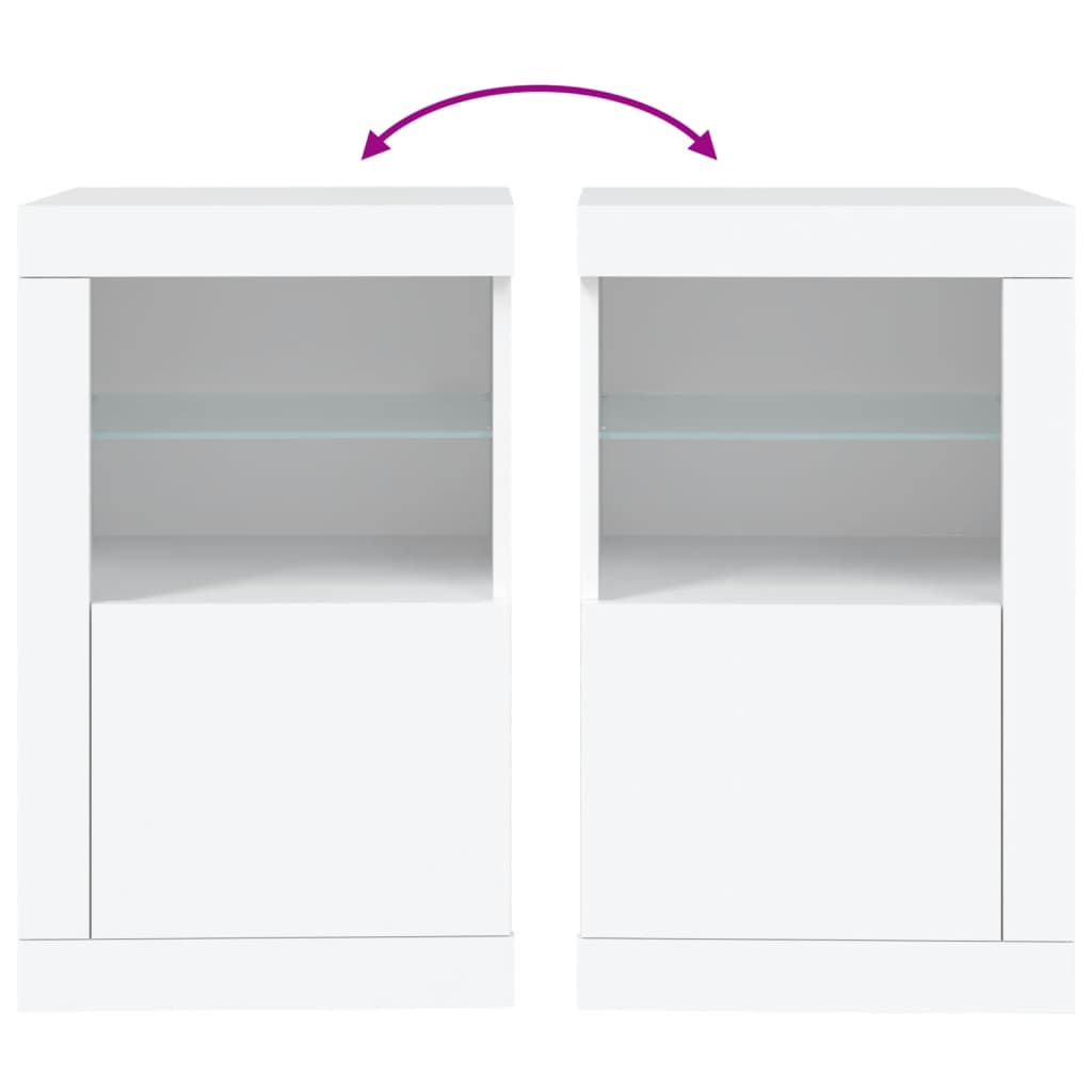 Side Cabinet with LED Lights White Engineered Wood