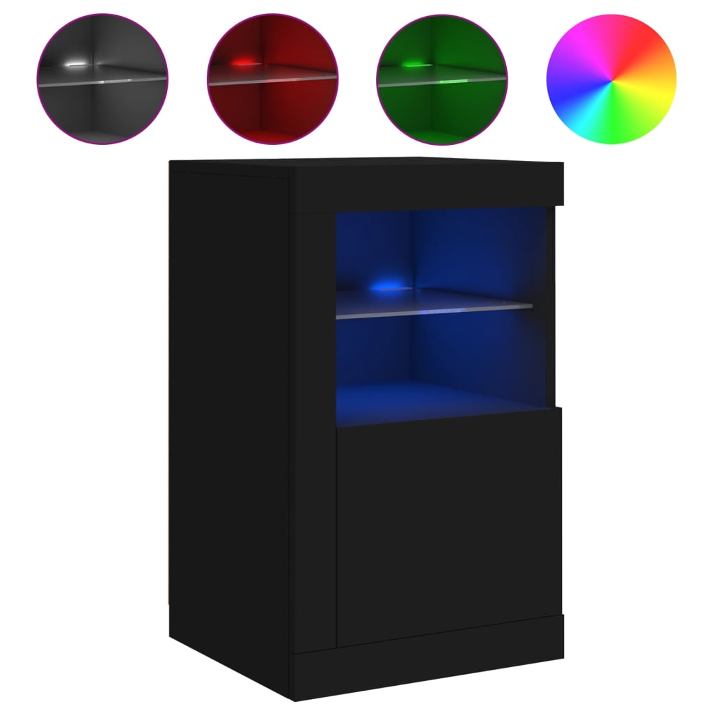 Side Cabinet with LED Lights Black Engineered Wood